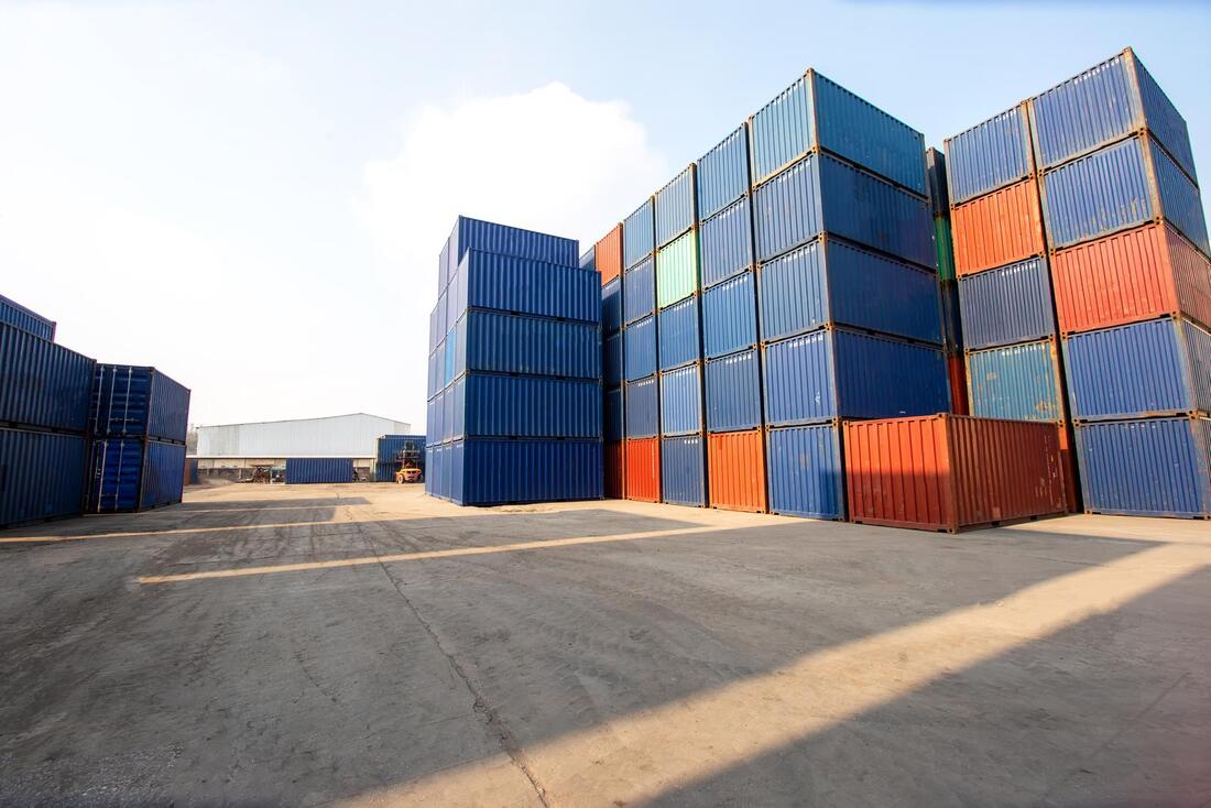 stocked steel cargo containers